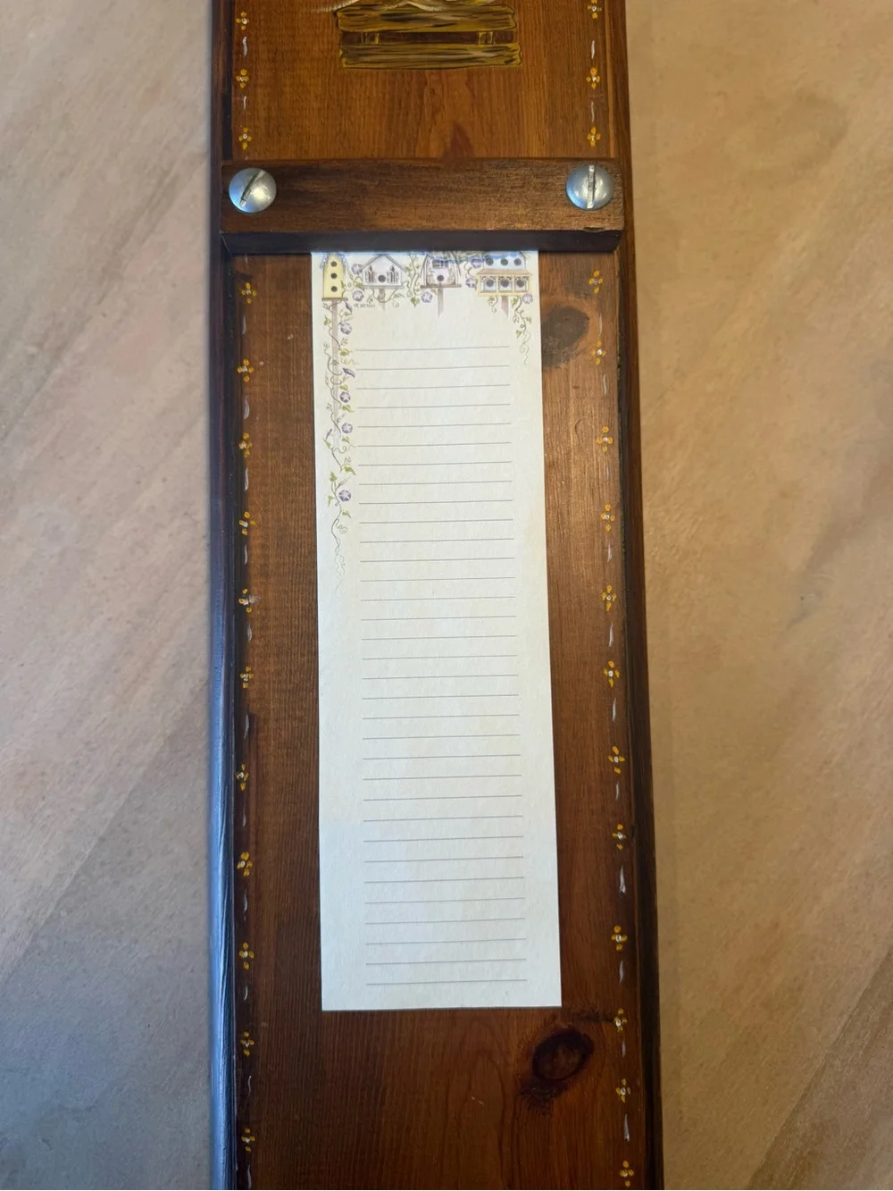 Vintage Hand-Painted Wooden Grocery Notepad Holder w/ CuteCountry Turkey Motif